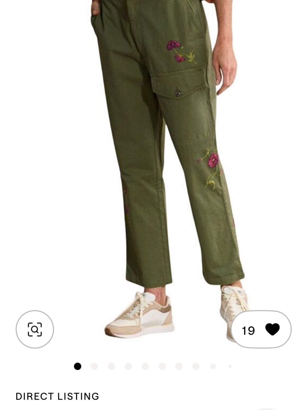 Sundance Olive Green Straight-Leg Cargo Pants with Purple Floral Embroidery